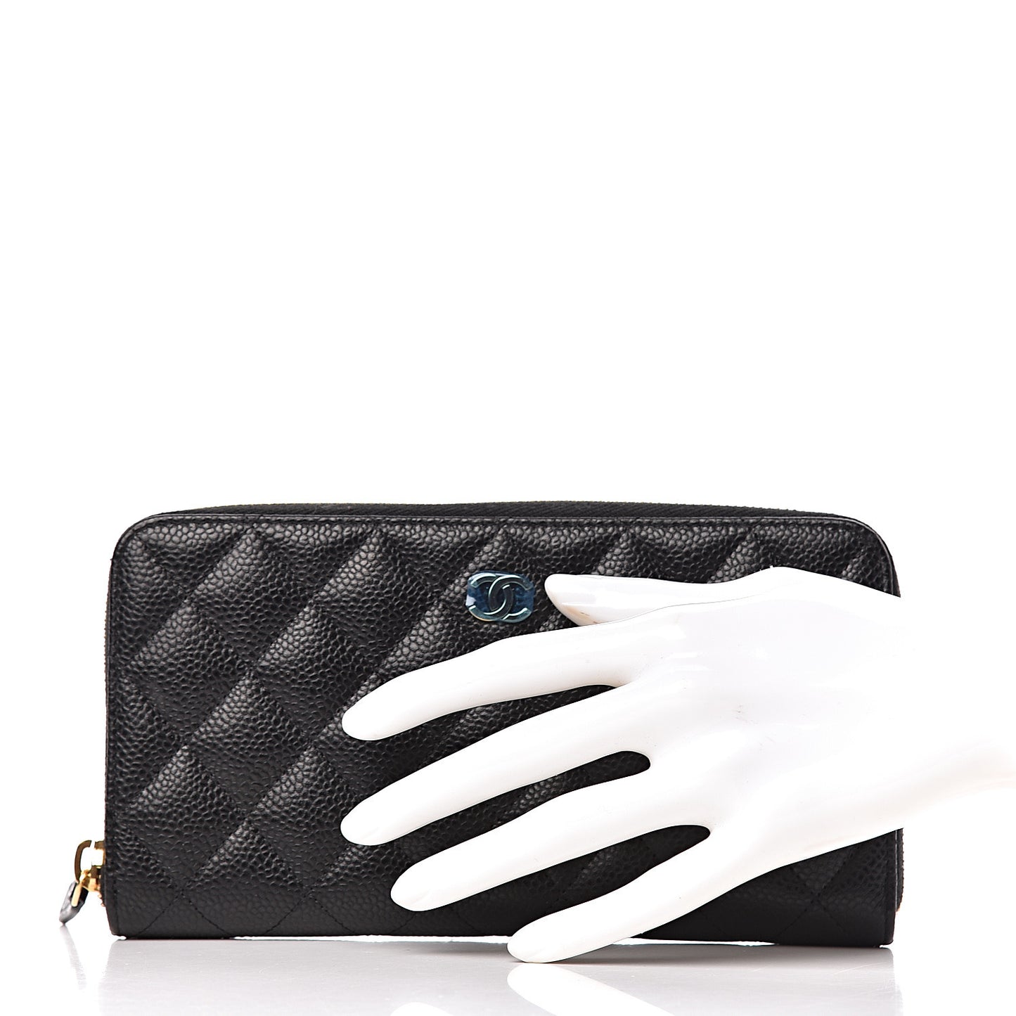 Caviar Quilted Large Gusset Zip Around Wallet Black