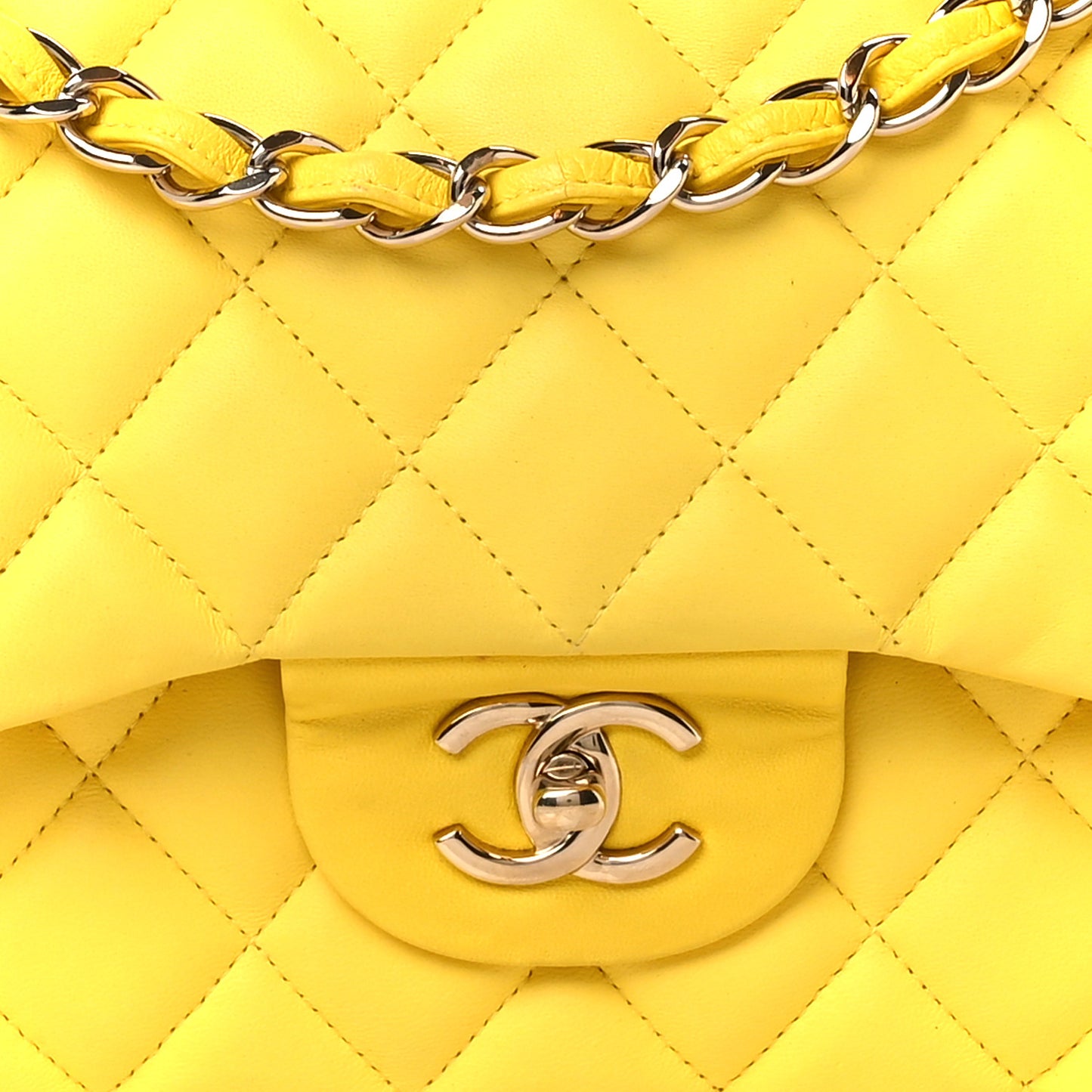 Lambskin Quilted Jumbo Double Flap Yellow