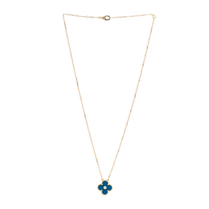 Van Cleef & Arpels 18K Yellow Gold Diamond Celestial Blue Sevres Porcelain Vintage Alhambra Pendant Necklace 3 of 4