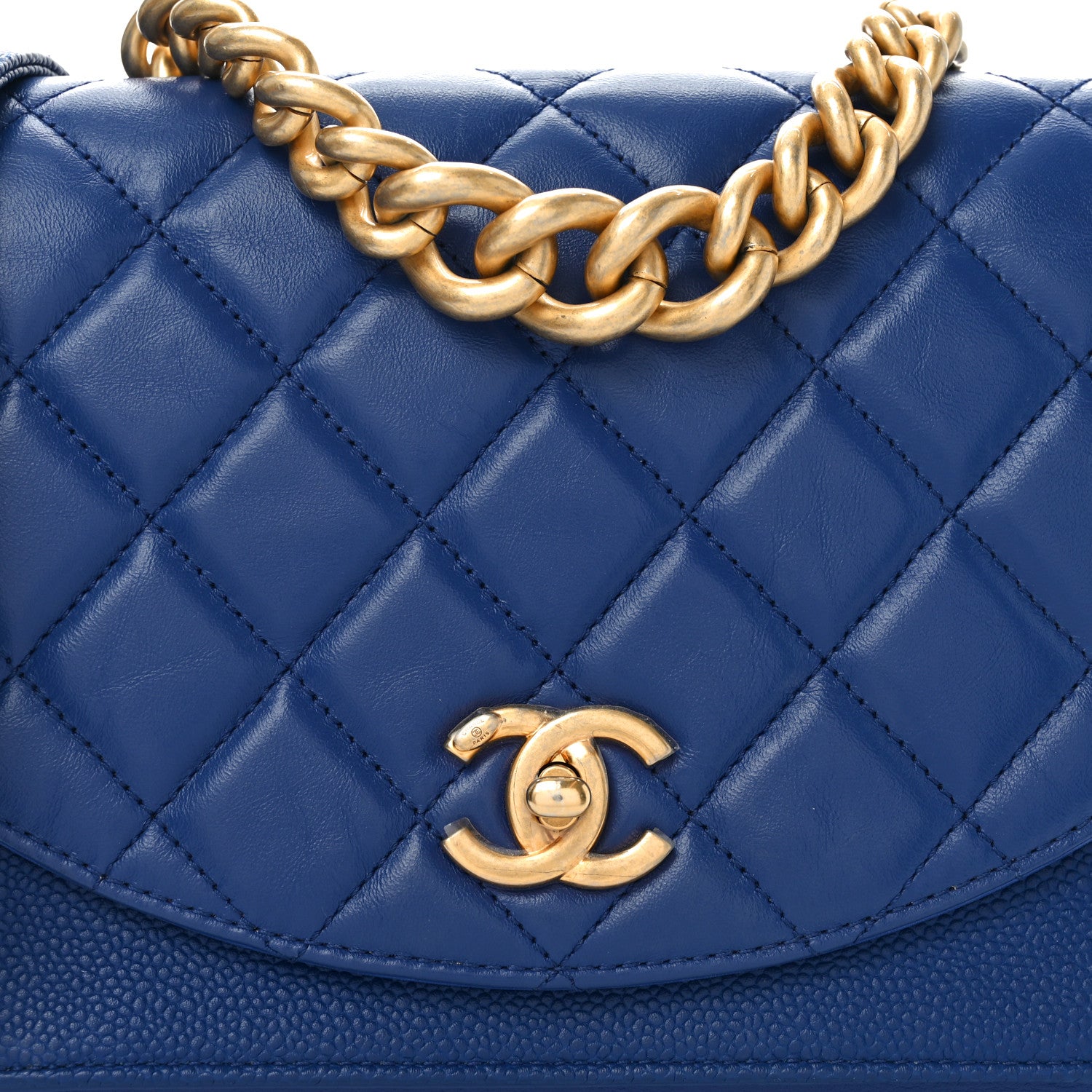 Chanel Calfskin Caviar Quilted Chain Handle Flap Blue 7 of 9