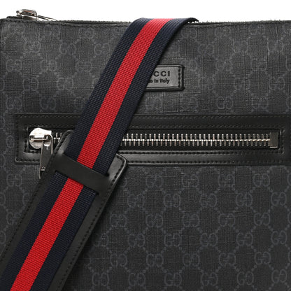 Gucci GG Supreme Monogram Appia Calfskin Web Flat Messenger Bag Black Grey 8 of 12