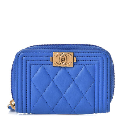 Chanel Lambskin Quilted Boy Zip Around Coin Purse Wallet Blue 1 of 8