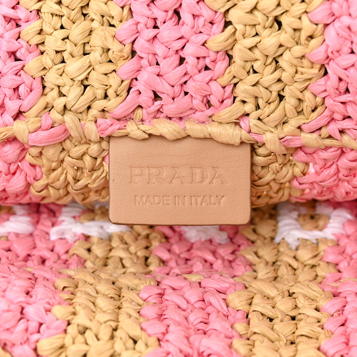 Prada Yarn Raffia Effect Crochet Striped Small Logo Tote Naturale Petalo 6 of 9