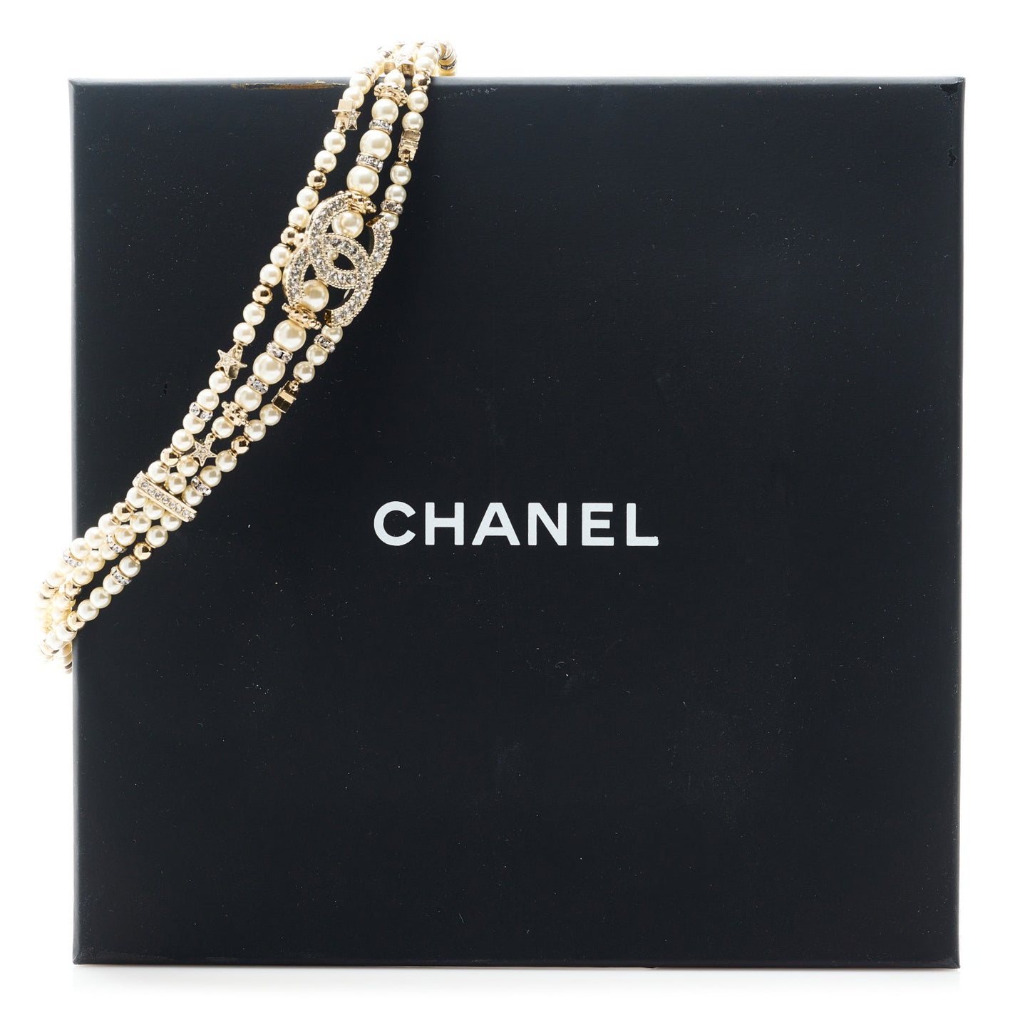 Pearl Crystal CC Star Choker Necklace Gold