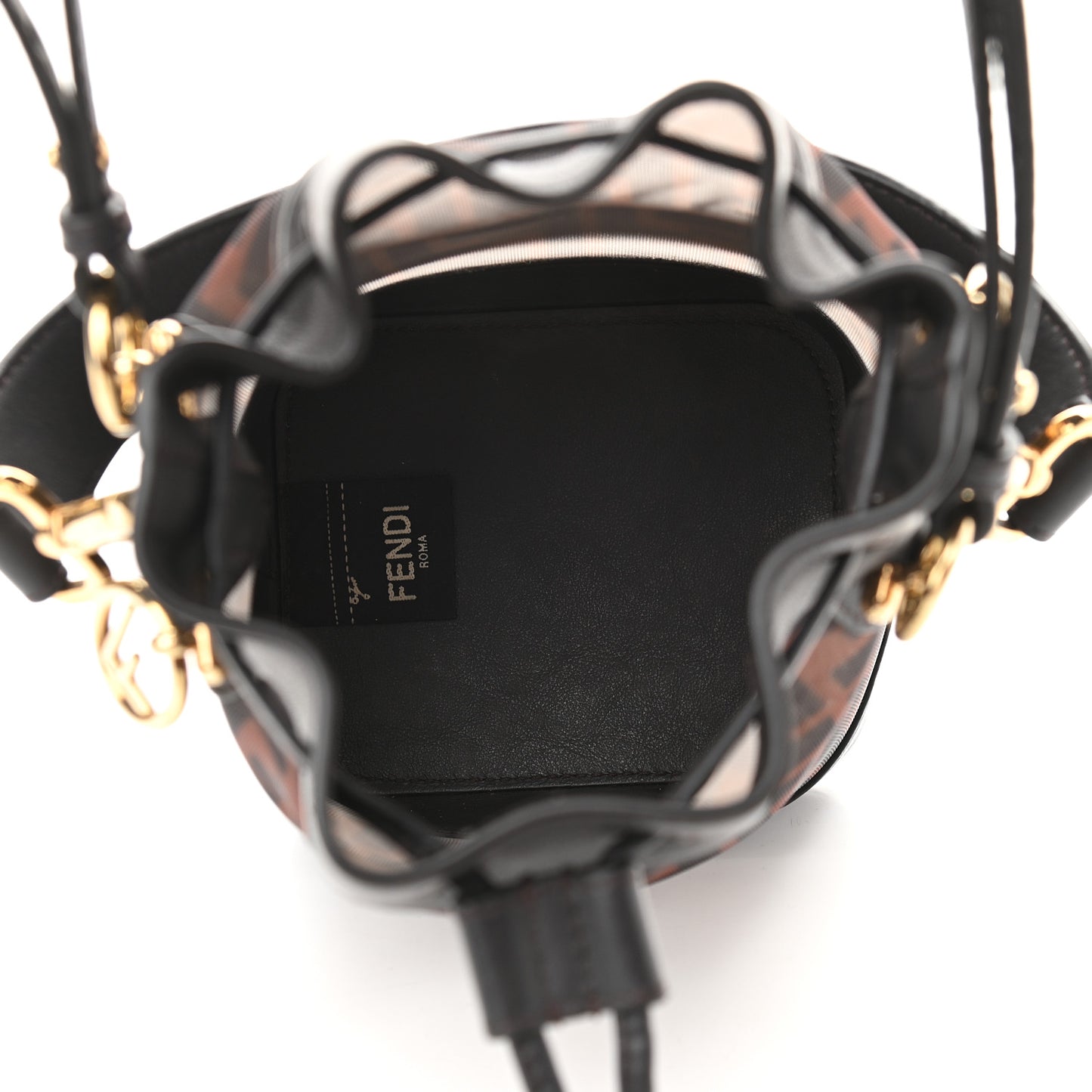 Mesh Vitello Grace F is Fendi FF 1974 Mini Mon Tresor Bucket Bag Marrone Black Ebano