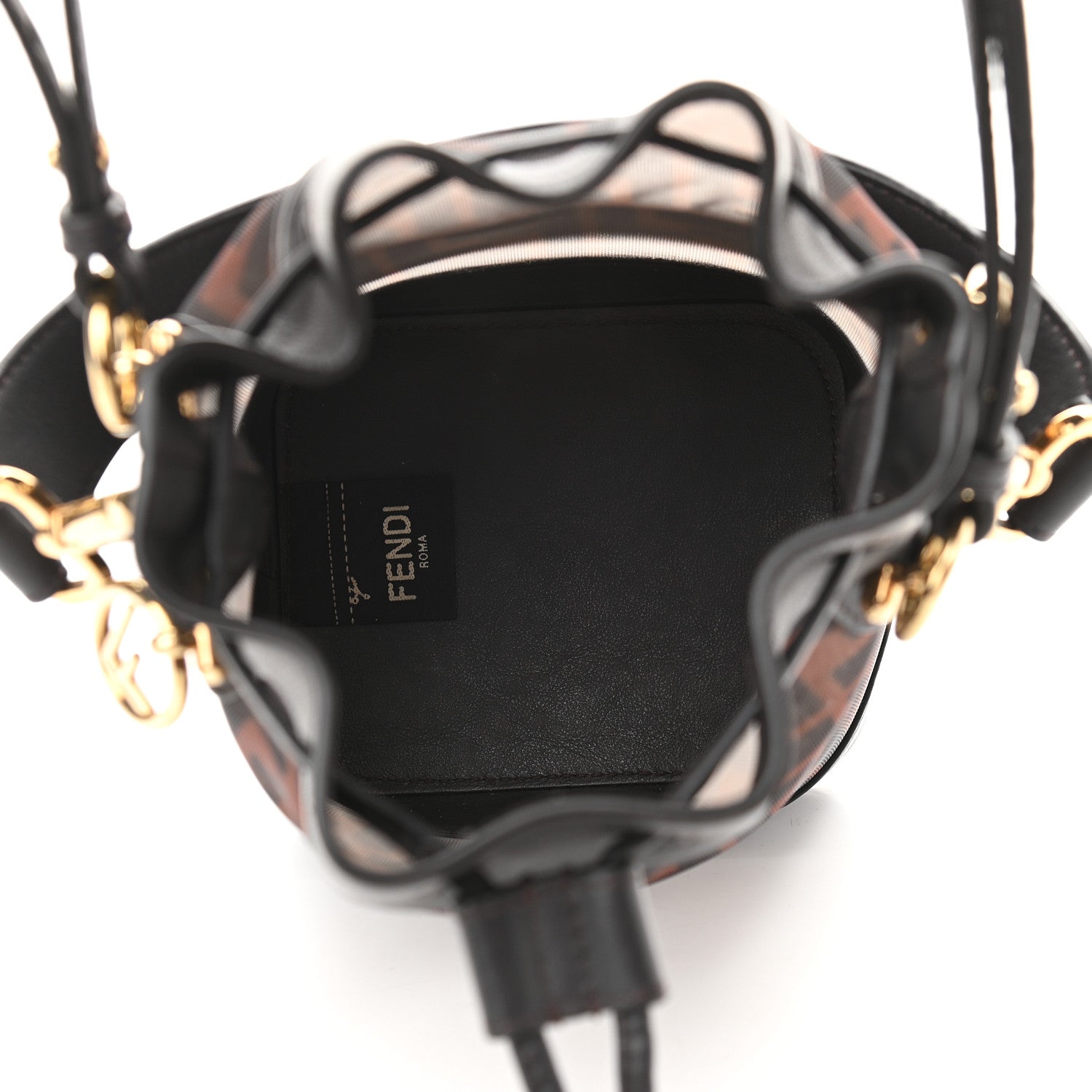 Fendi Mesh Vitello Grace F is Fendi FF 1974 Mini Mon Tresor Bucket Bag Marrone Black Ebano 5 of 8
