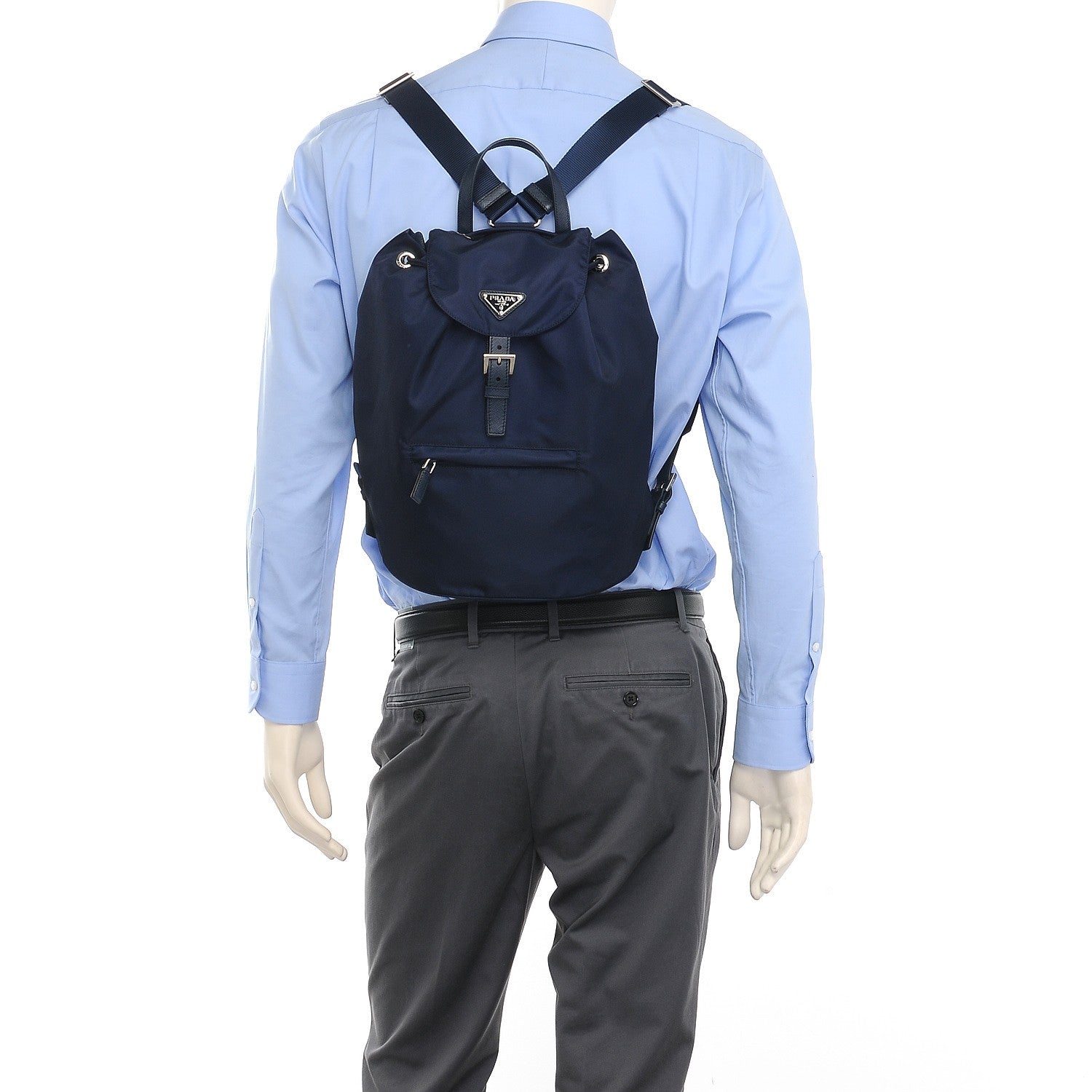 Prada Nylon Vela Saffiano Medium Cinch Backpack Baltico 2 of 7