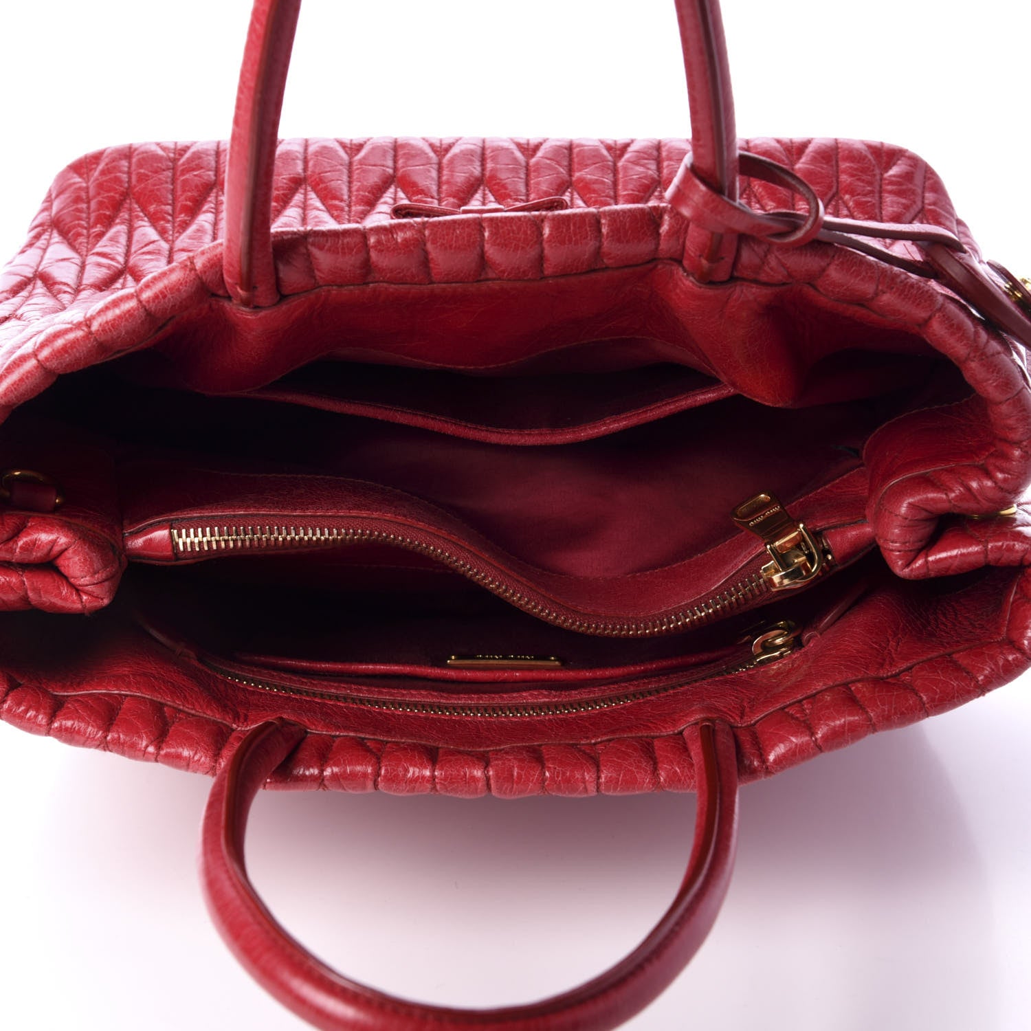 Miu Miu Nappa Matelasse Bow Tote Fuoco 5 of 9