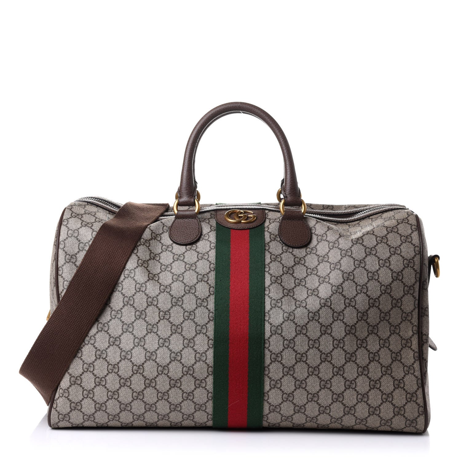 Gucci GG Supreme Monogram Textured Dollar Calfskin Web Medium Ophidia Carry-On Duffle Bag Beige Ebony New Acero 1 of 16