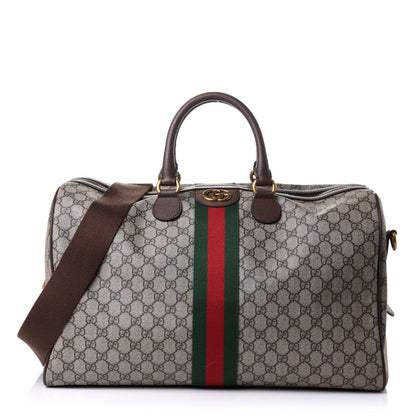 Gucci GG Supreme Monogram Textured Dollar Calfskin Web Medium Ophidia Carry-On Duffle Bag Beige Ebony New Acero 1 of 16