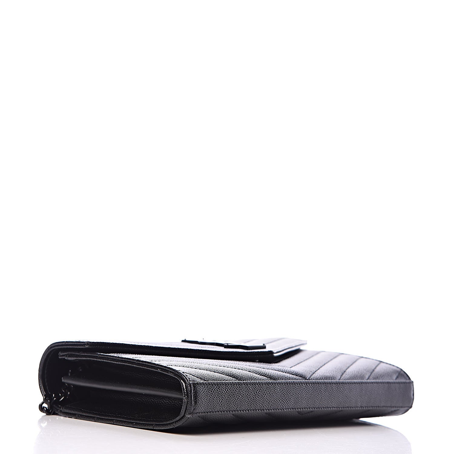 Saint Laurent Grain De Poudre Matelasse Chevron Monogram Chain Wallet Black 4 of 10
