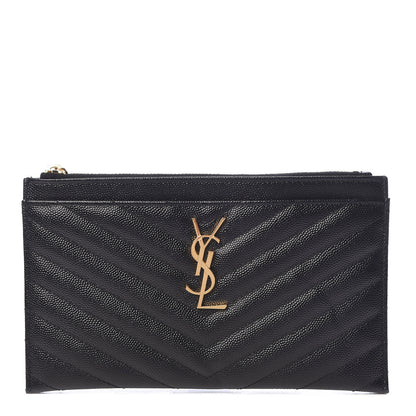 Saint Laurent Grain De Poudre Chevron Monogram Bill Pouch Black 1 of 10