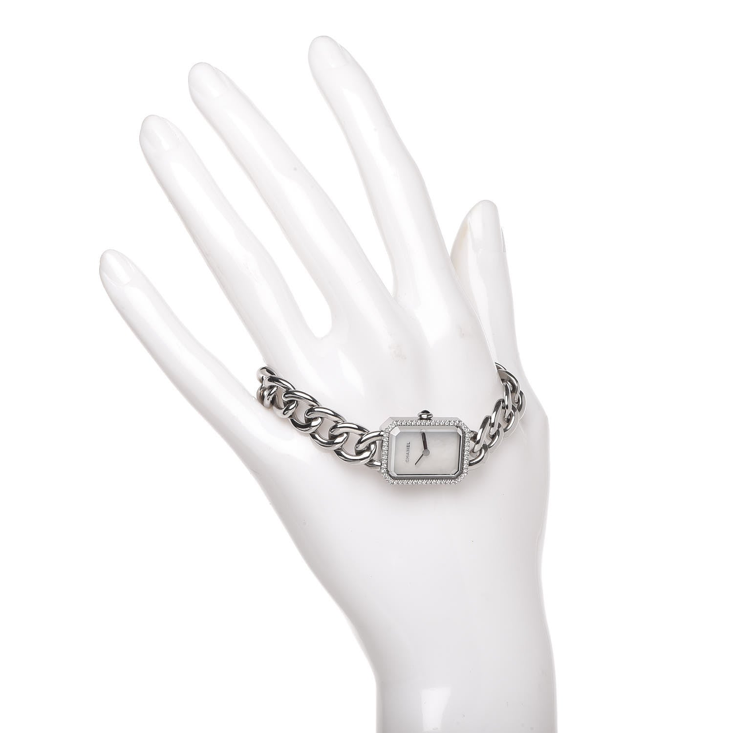 Chanel Stainless Steel Diamond Bezel Mother of Pearl 16mm Chain Premiere Quartz Watch 2 of 5