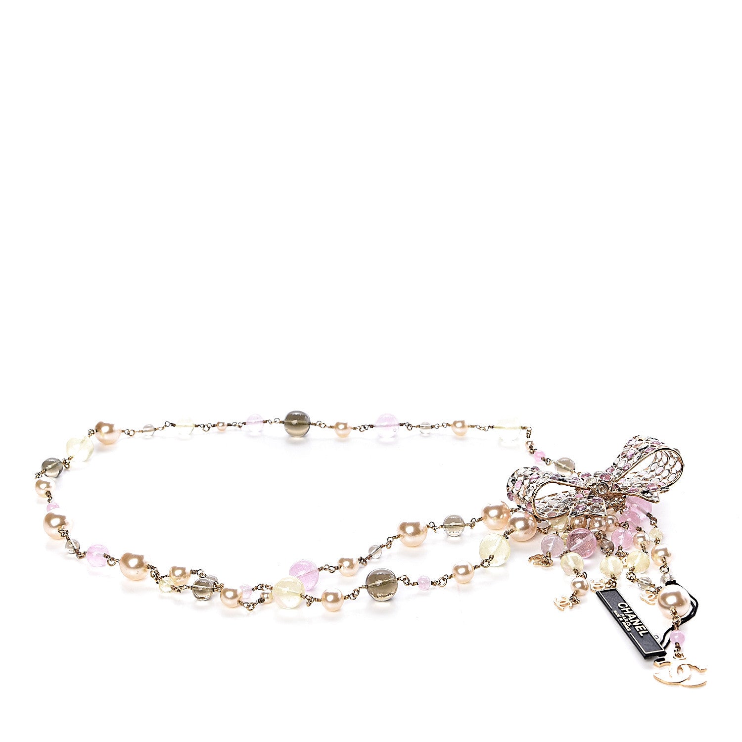 Chanel Crystal Pearl Resin CC Bow Belt 75 Gold 1 of 6