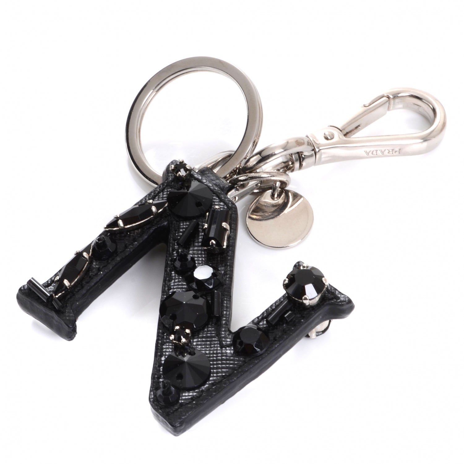 Prada Saffiano Crystal Letter N Key Chain Black 2 of 3