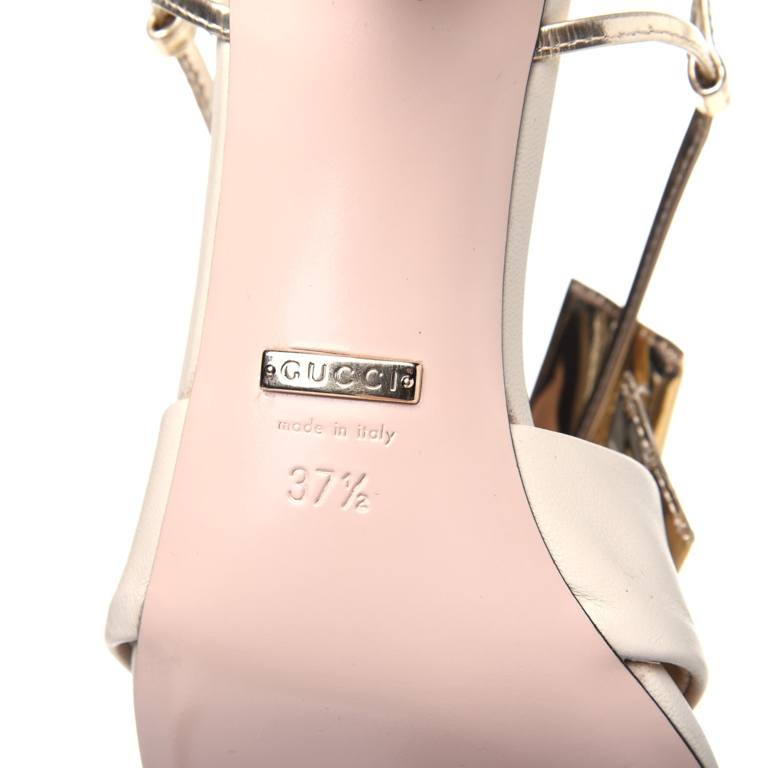Gucci Nappa Metallic Bow Daphne Mid Heel Sandals 37.5 Vintage White Platino 6 of 11