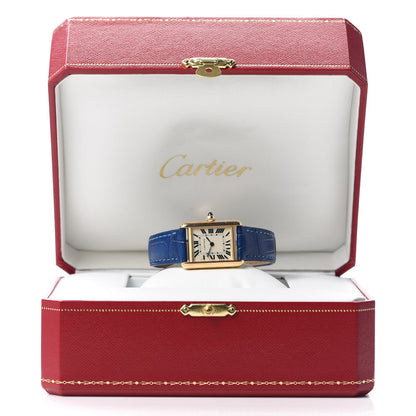 Cartier 18K Yellow Gold Alligator 20mm Tank Louis Quartz Watch Blue 9 of 9