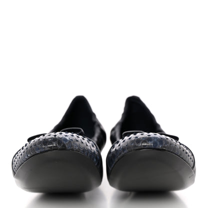 Louis Vuitton Snakeskin Nappa Elba Ballet Flats 37.5 Navy 2 of 14
