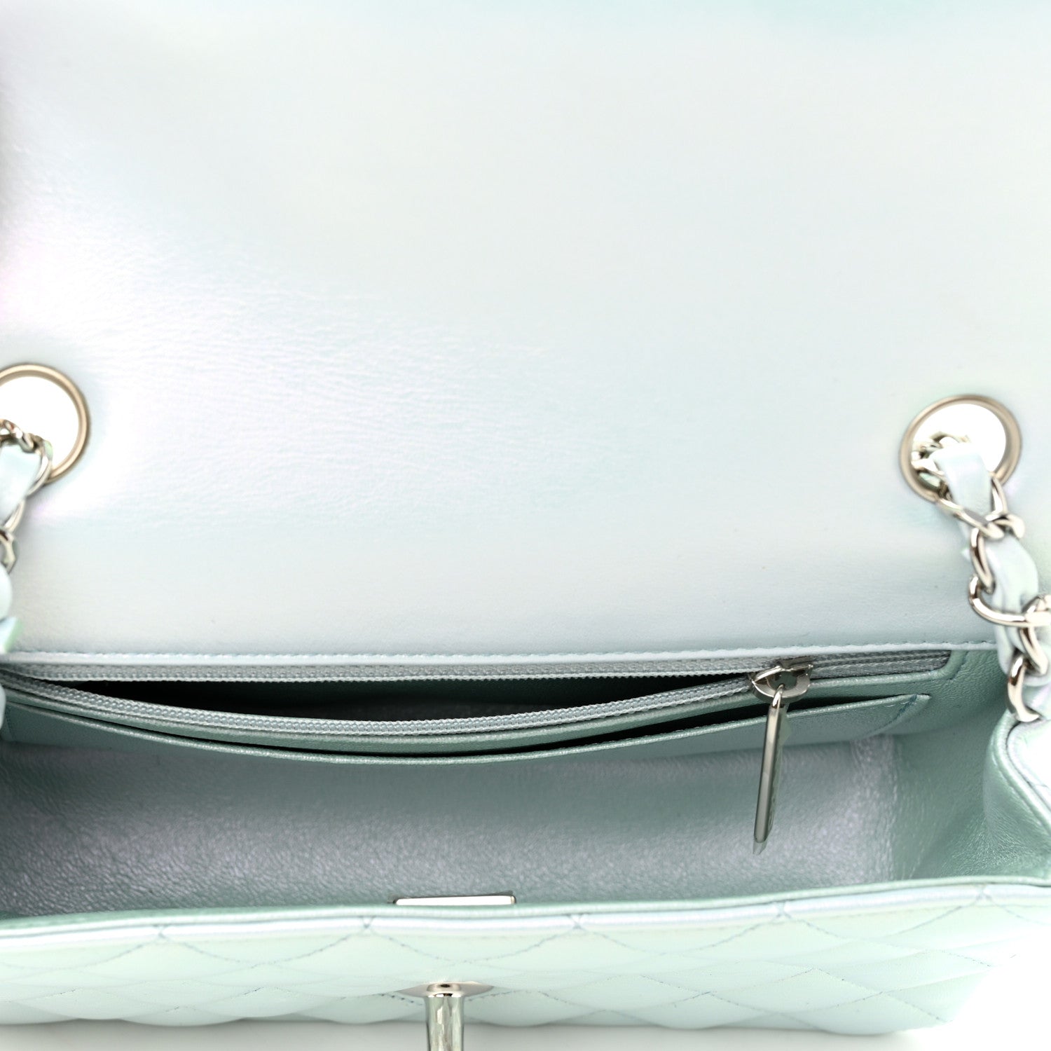 Chanel Iridescent Calfskin Quilted Mini Rectangular Flap Light Blue 5 of 10