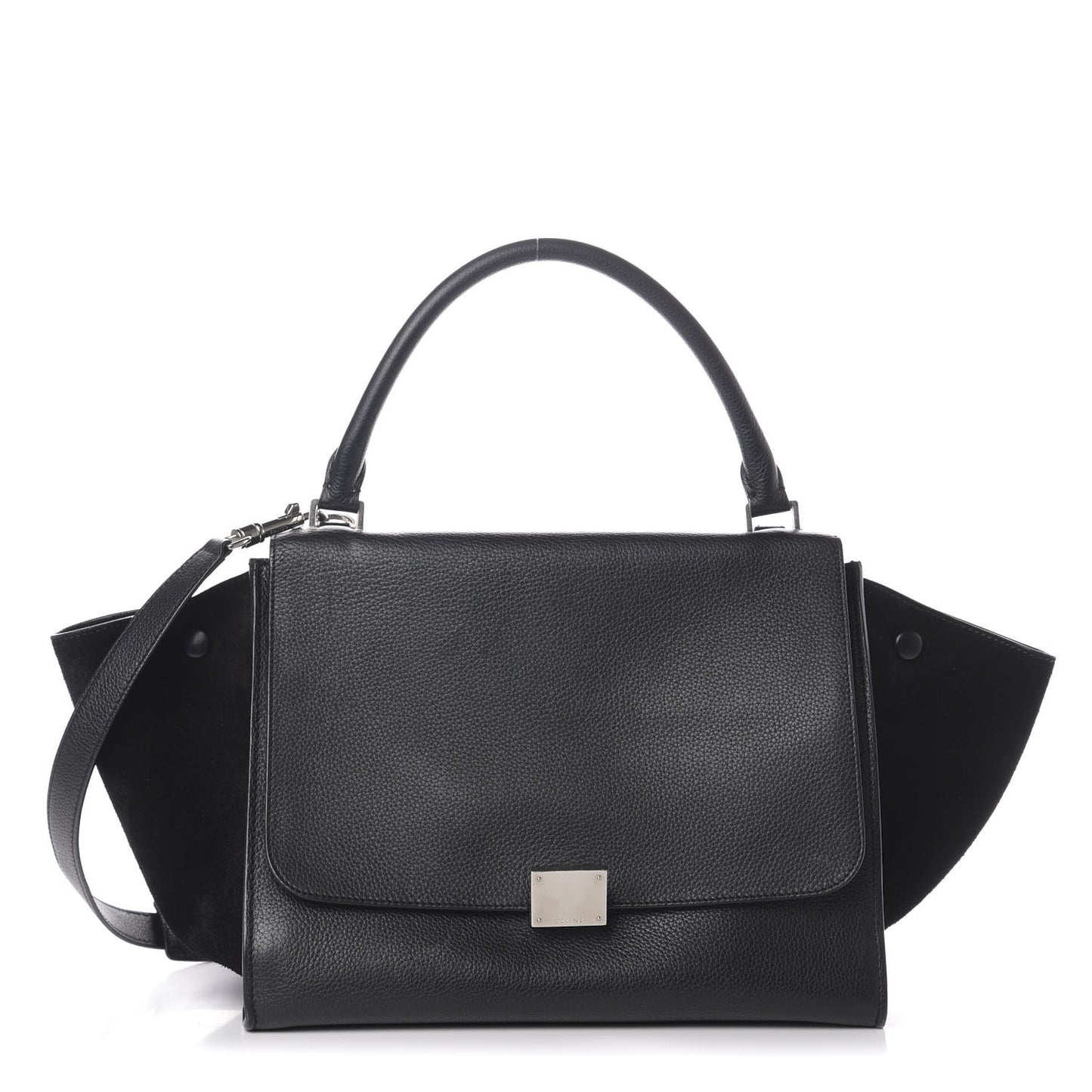 Drummed Calfskin Suede Medium Trapeze Black