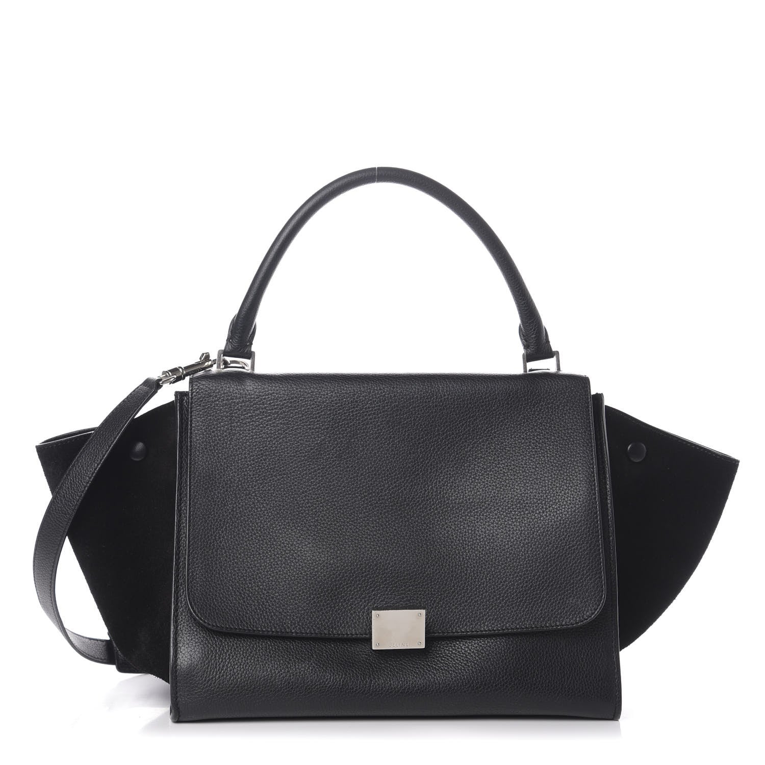 Celine Drummed Calfskin Suede Medium Trapeze Black 1 of 10