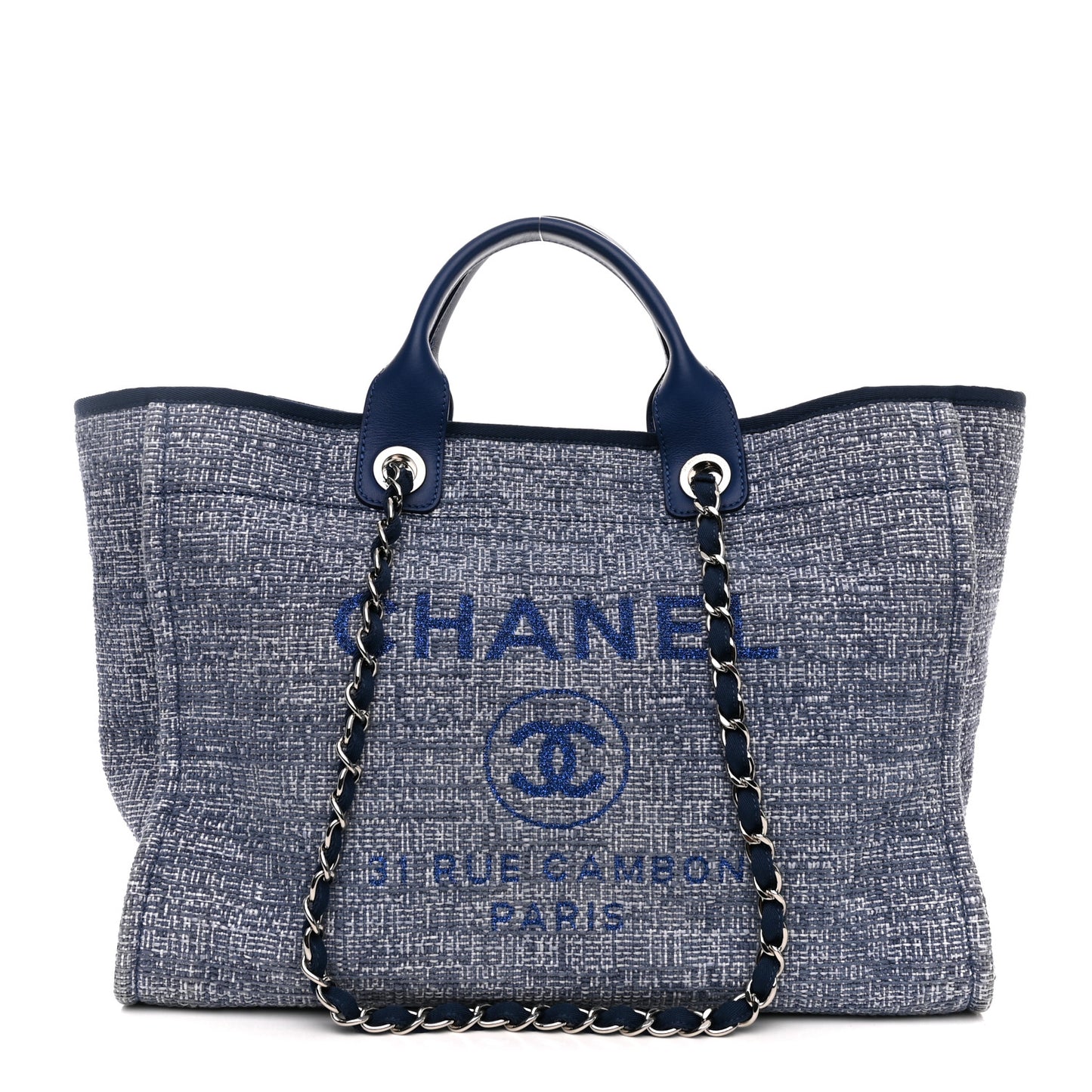 Woven Straw Raffia Medium Deauville Tote Blue