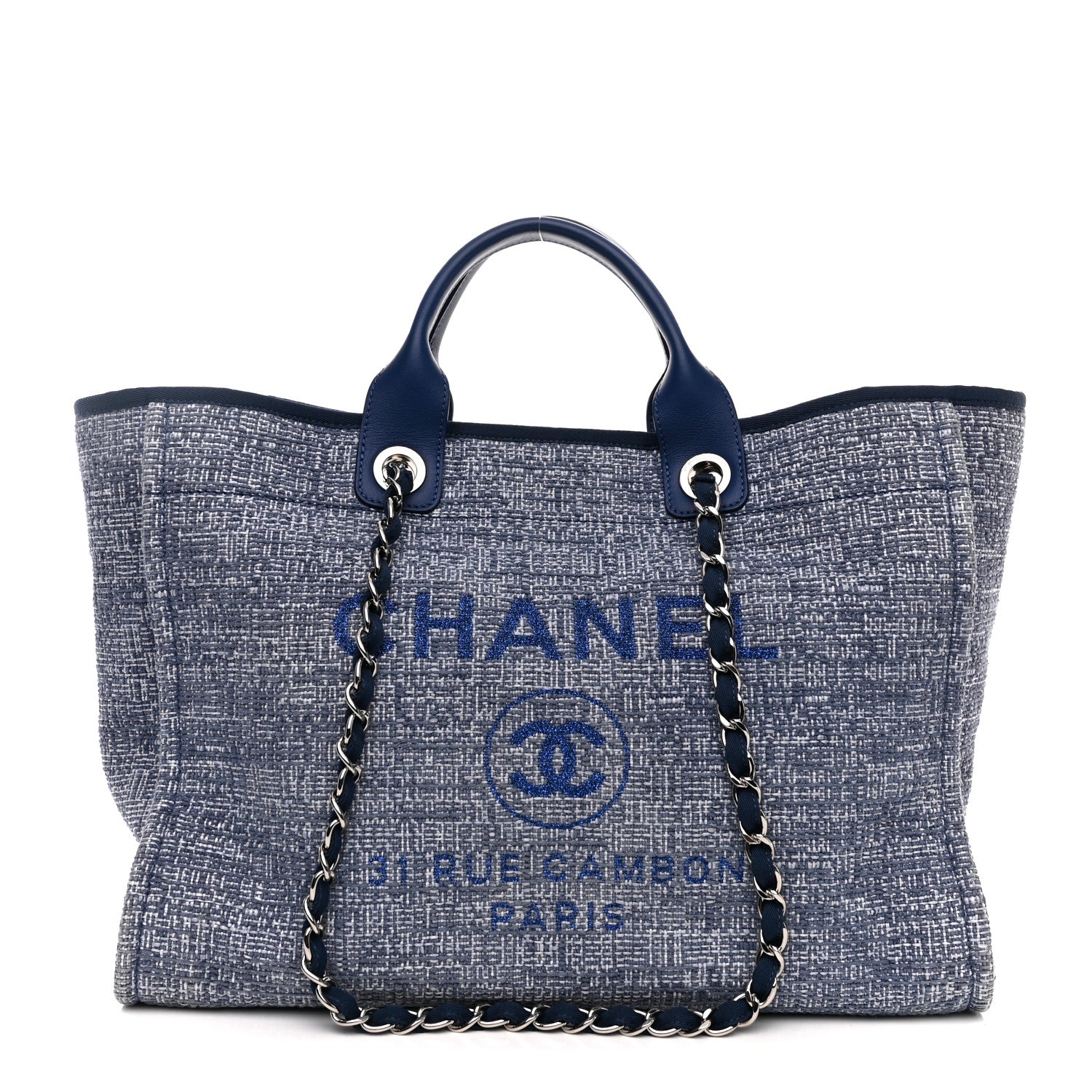 Chanel Woven Straw Raffia Medium Deauville Tote Blue 1 of 10