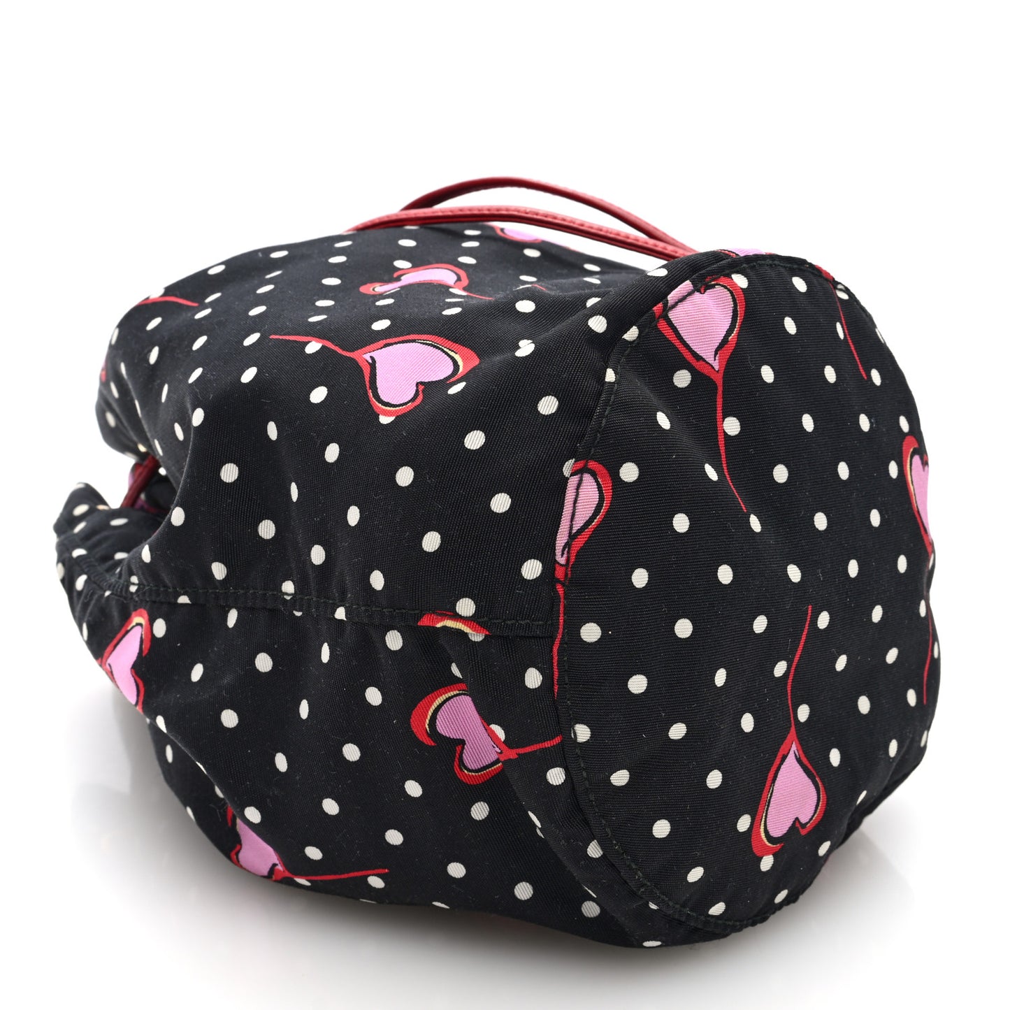 Nylon Polka Dots Heart Print Drawstring Pouch Black Multicolor