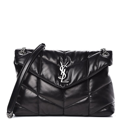 Saint Laurent Lambskin Quilted Medium Loulou Puffer Monogram Chain Satchel Black 1 of 14