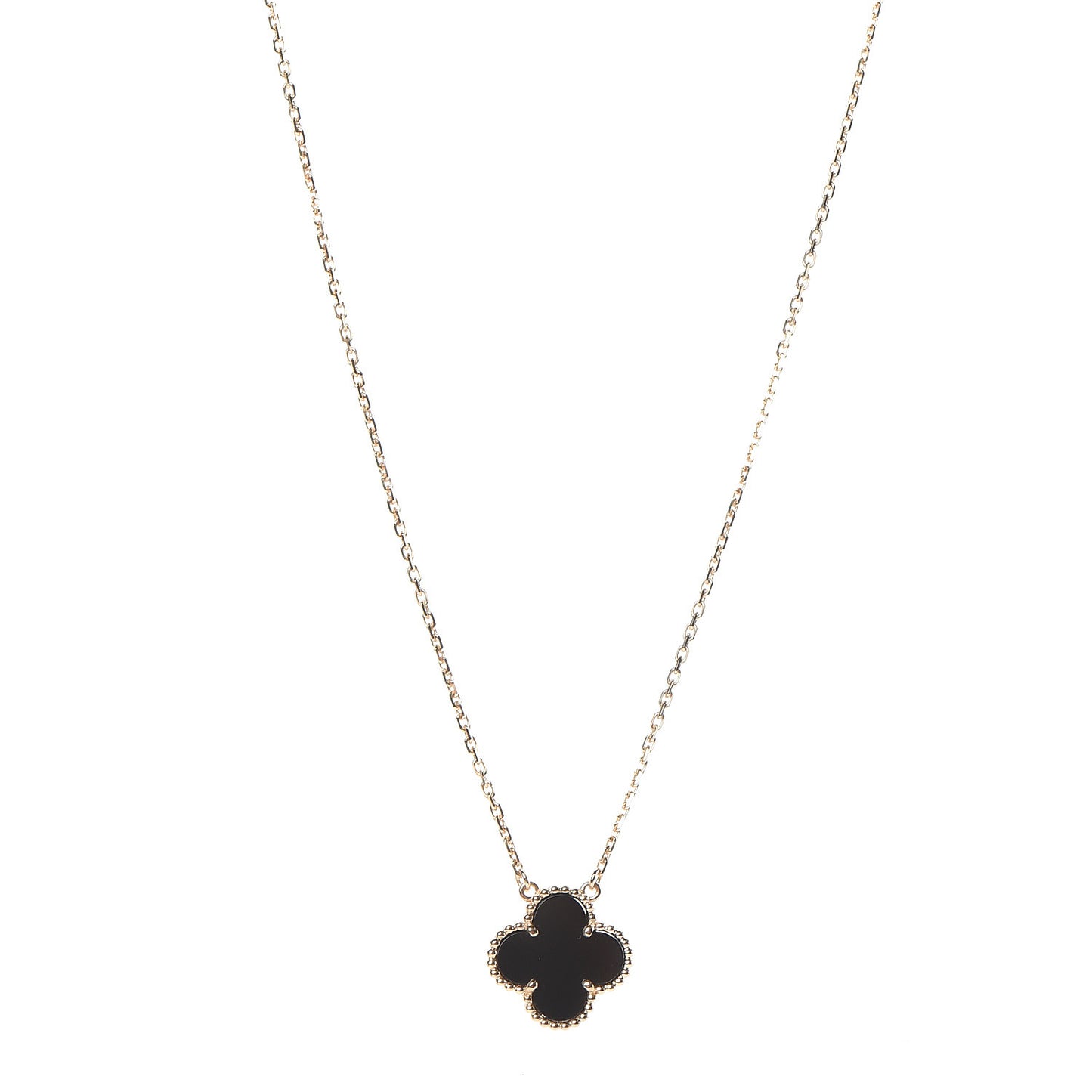 18K Yellow Gold Black Onyx Vintage Alhambra Pendant Necklace
