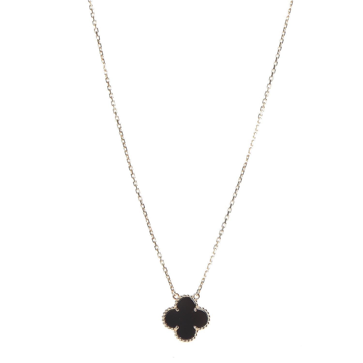 Van Cleef & Arpels 18K Yellow Gold Black Onyx Vintage Alhambra Pendant Necklace 1 of 8