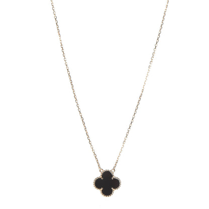 Van Cleef & Arpels 18K Yellow Gold Black Onyx Vintage Alhambra Pendant Necklace 1 of 8
