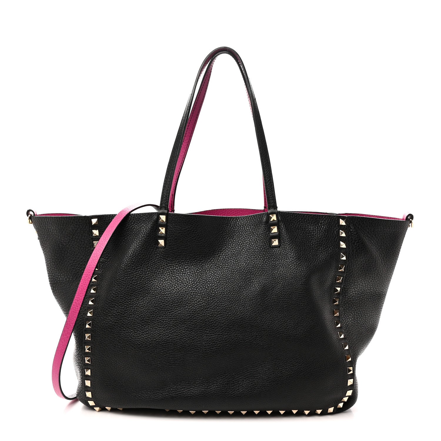 Valentino Garavani Grained Calfskin Medium Rockstud Reversible Tote Black Rose Violet 1 of 16
