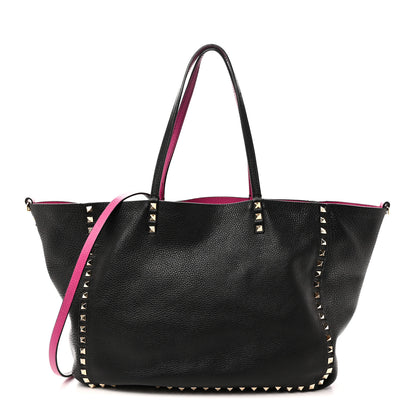 Valentino Garavani Grained Calfskin Medium Rockstud Reversible Tote Black Rose Violet 1 of 16