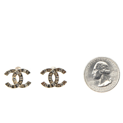 Chanel Crystal Metal CC Paris Button Stud Earrings Gold 2 of 4