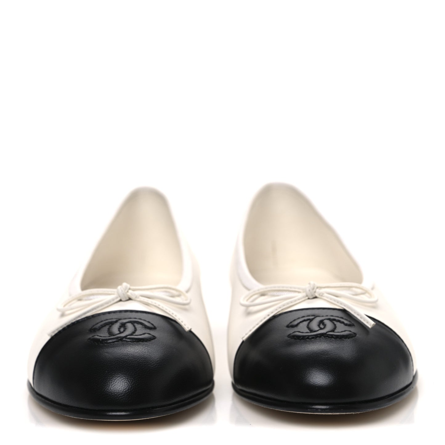 Lambskin Cap Toe CC Ballerina Flats 38.5 White Black