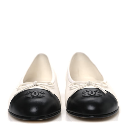 Chanel Lambskin Cap Toe CC Ballerina Flats 38.5 White Black 3 of 11