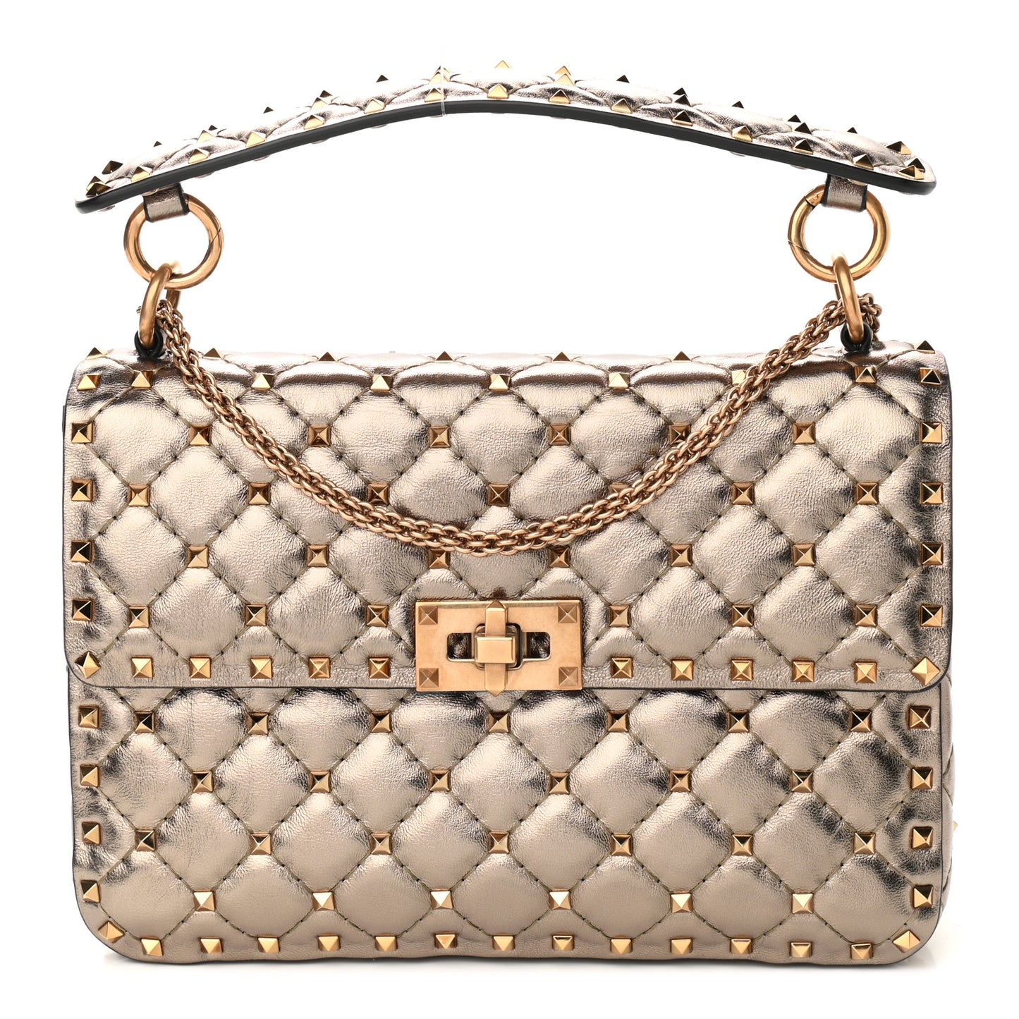 Metallic Lambskin Medium Rockstud Spike Shoulder Bag Sasso