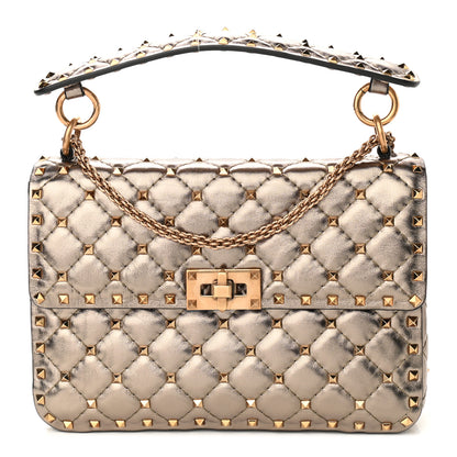 Valentino Garavani Metallic Lambskin Medium Rockstud Spike Shoulder Bag Sasso 1 of 8