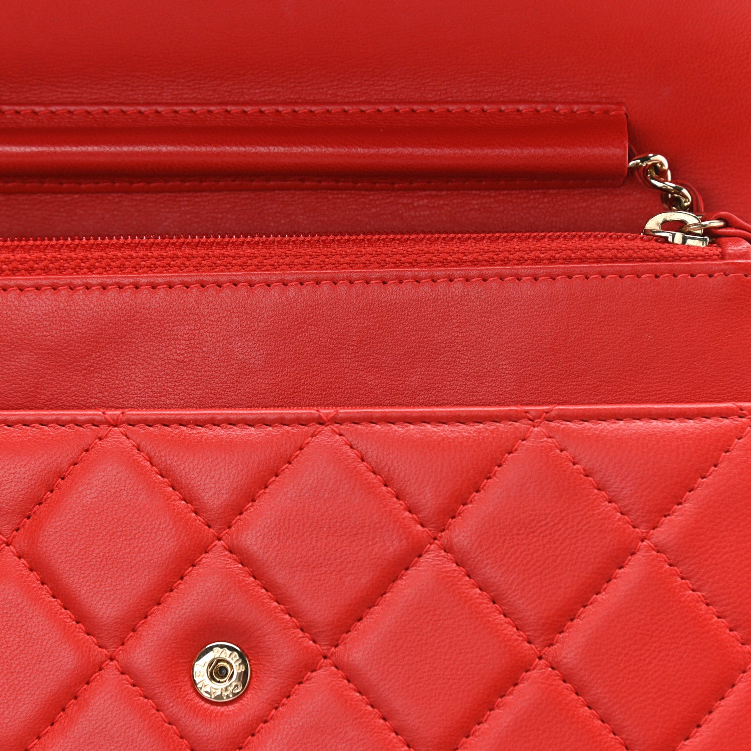 Chanel Lambskin Quilted Wallet On Chain WOC Red 14 of 14