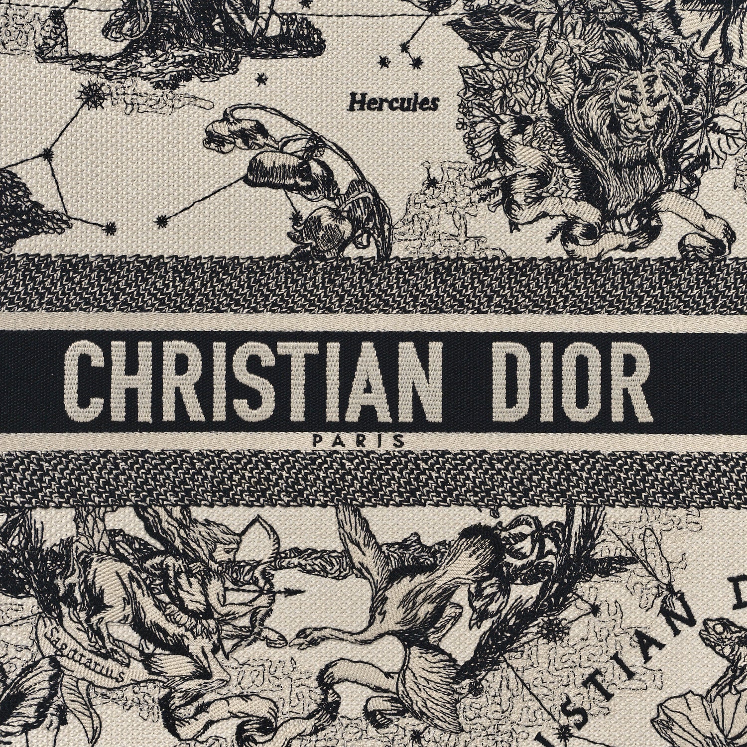 Christian Dior Canvas Embroidered Large Zodiac Toile De Jouy Book Tote Latte 8 of 10