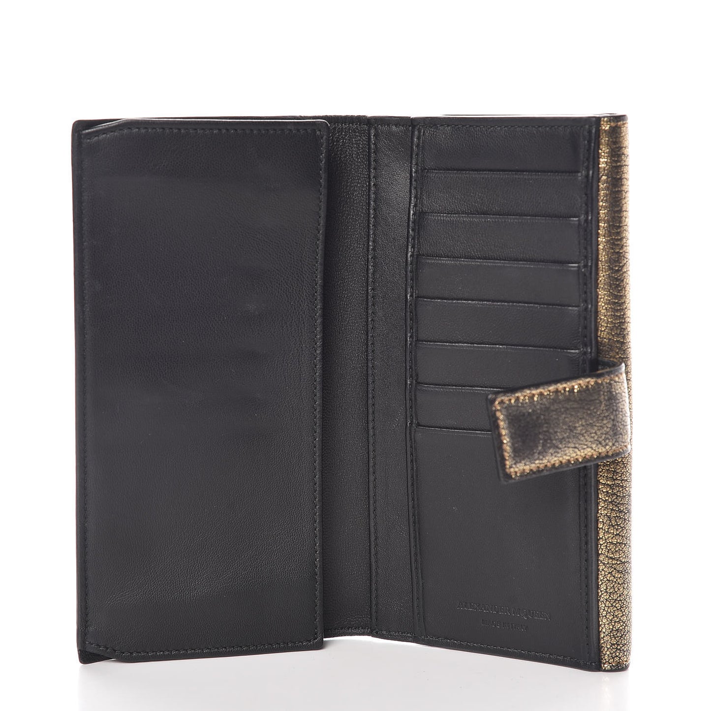 Metallic Calfskin Skull Continental Wallet Antique Gold