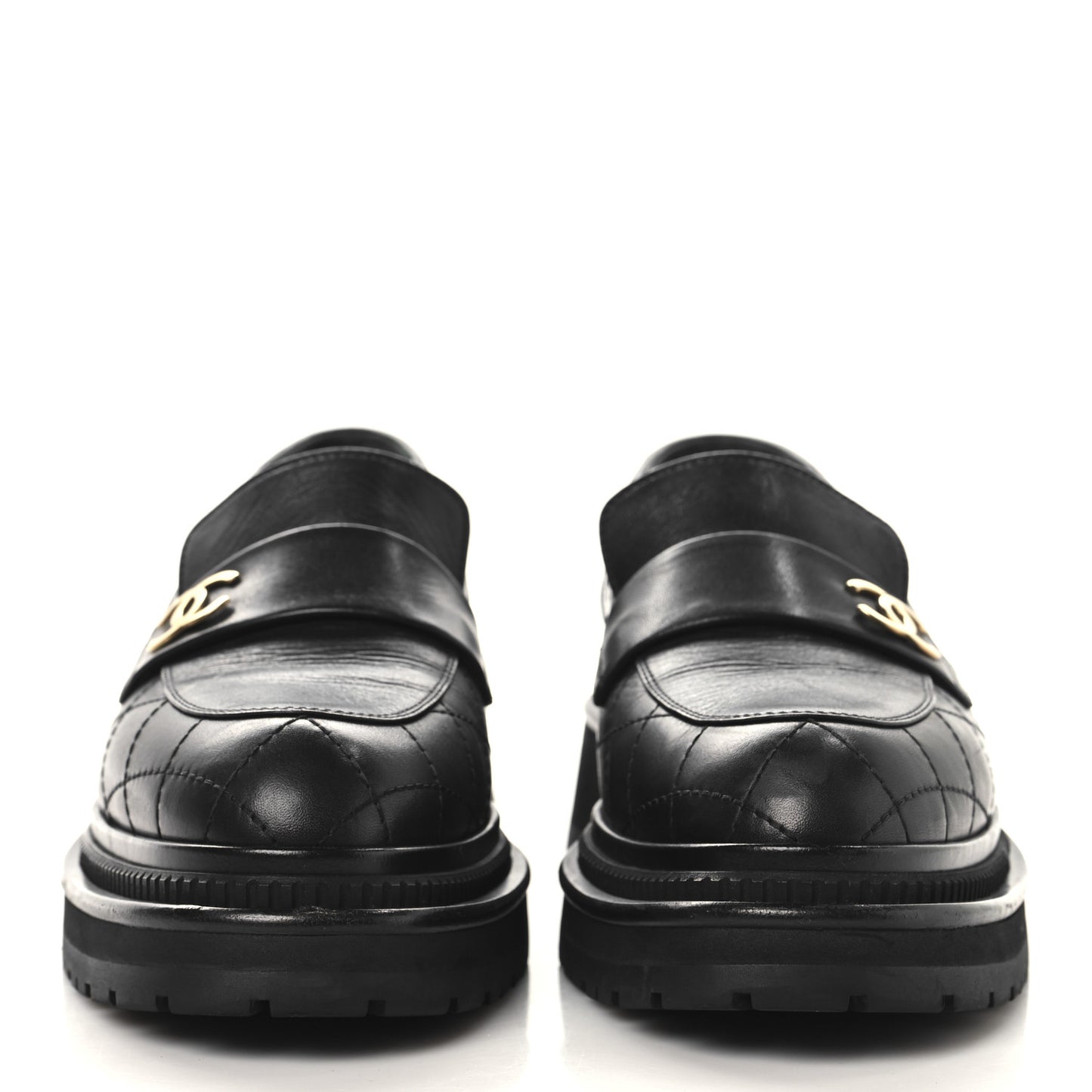 Calfskin Quilted CC Mocassin Loafers 38.5 Black