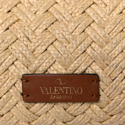 Valentino Garavani Raffia Calfskin Rockstud Shoulder Tote Naturale Saddle Brown 14 of 31