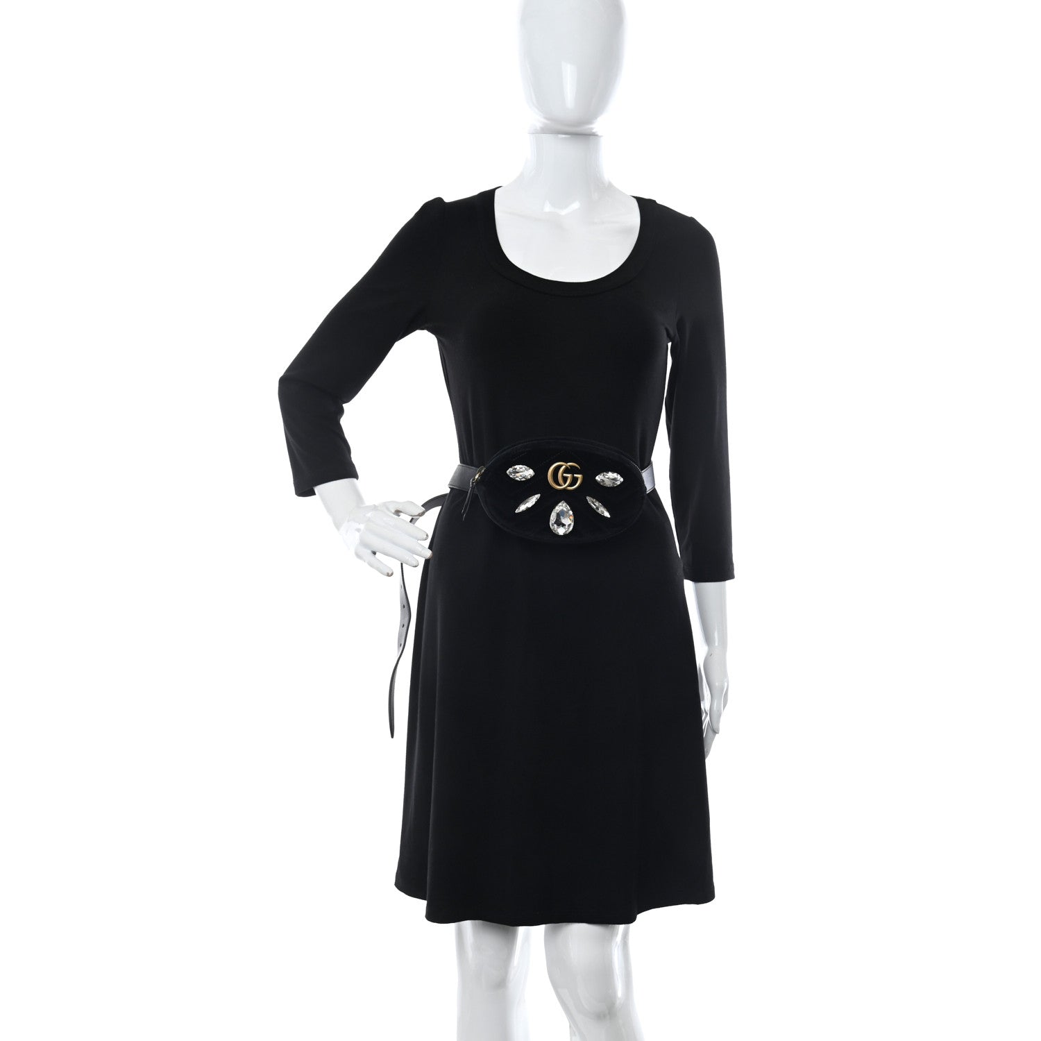 Gucci Velvet Matelasse Marquise Crystals GG Marmont Belt Bag 95 38 Black 2 of 10