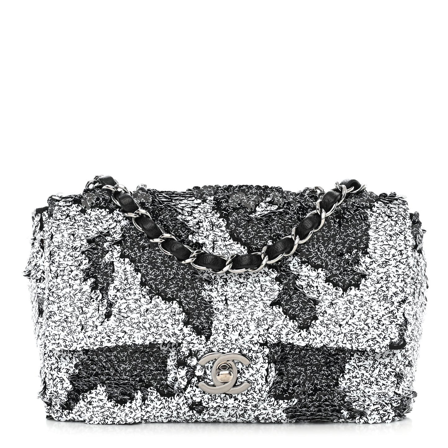 Sequin CC Logo Small Single Flap White Black