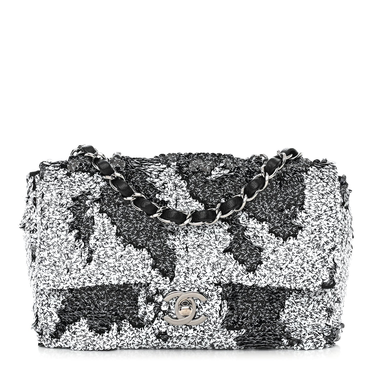 Chanel Sequin CC Logo Small Single Flap White Black 1 of 10
