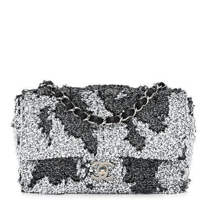 Chanel Sequin CC Logo Small Single Flap White Black 1 of 10