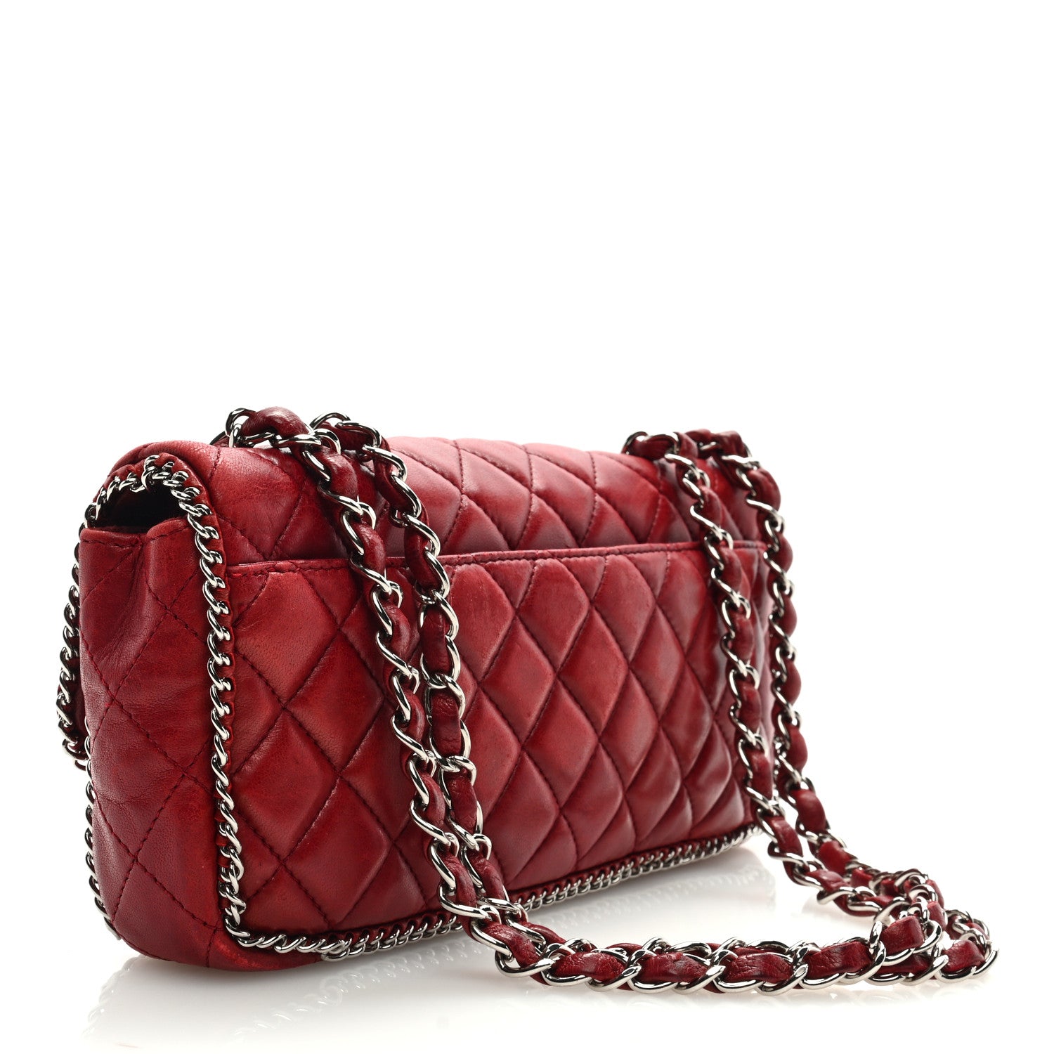 Chanel Lambskin Quilted Madison Chain Trim Flap Dark Red 3 of 9