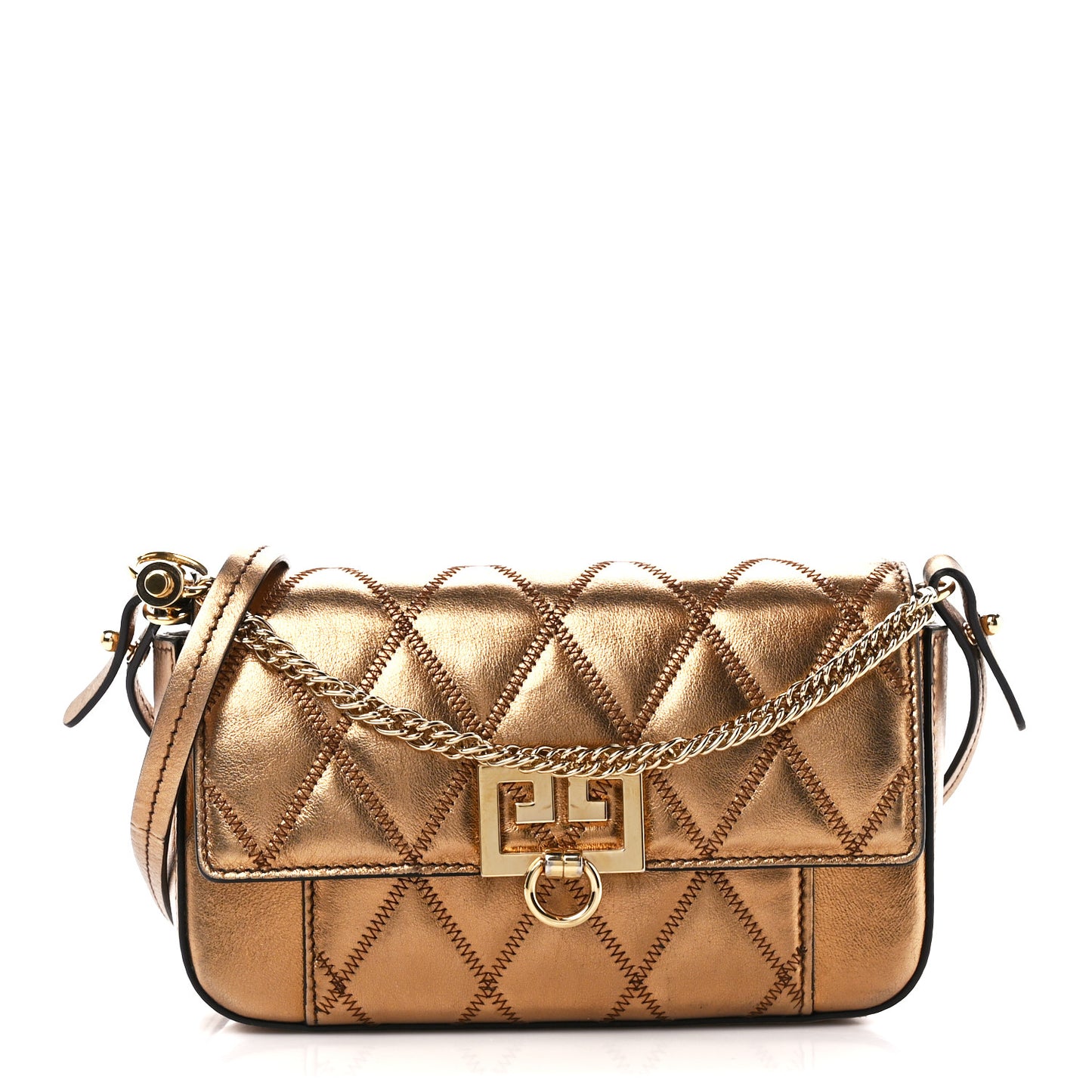 Metallic Goatskin Quilted GV3 Mini Pocket Convertible Bag Gold